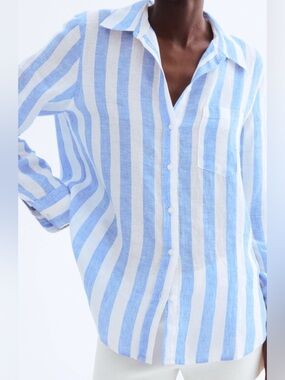 H&M Blue and White Striped Button Down Shirt